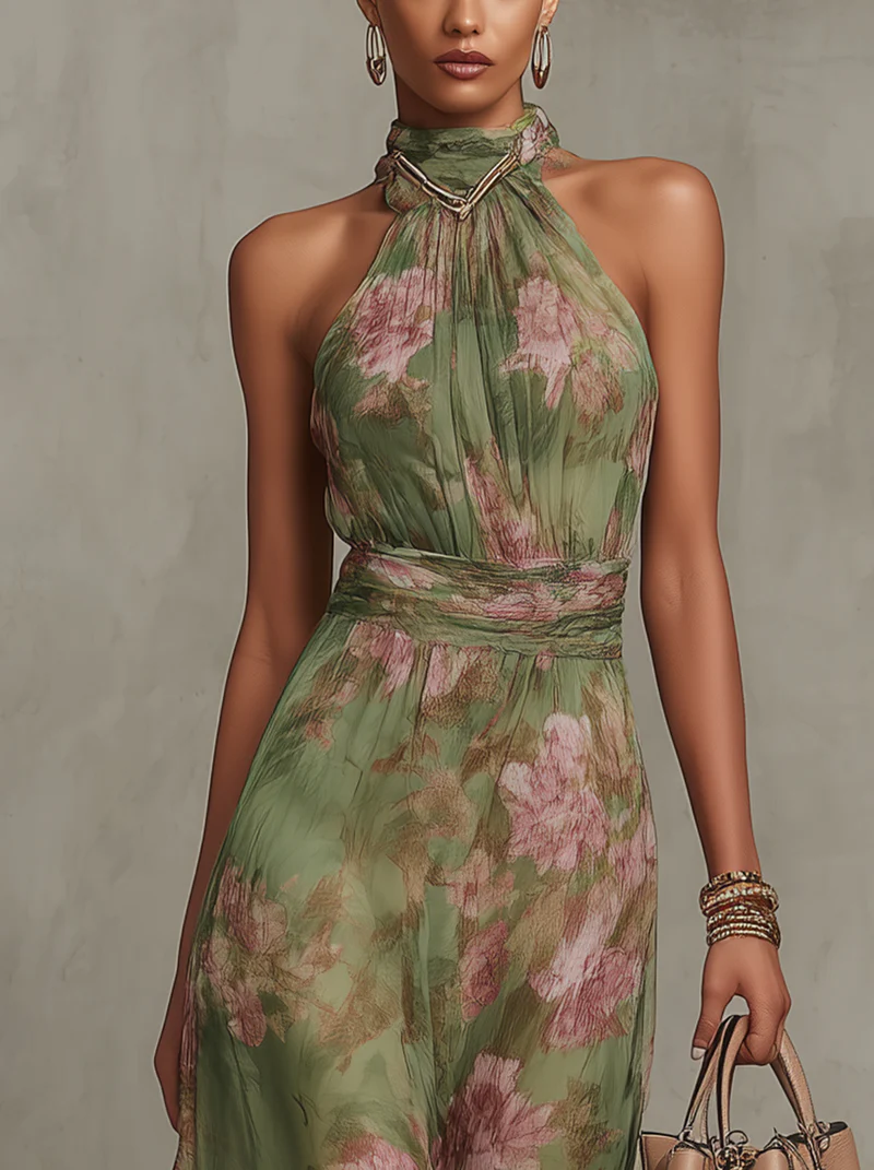 Serena™ | Floral Chiffon Halter Maxi Dress