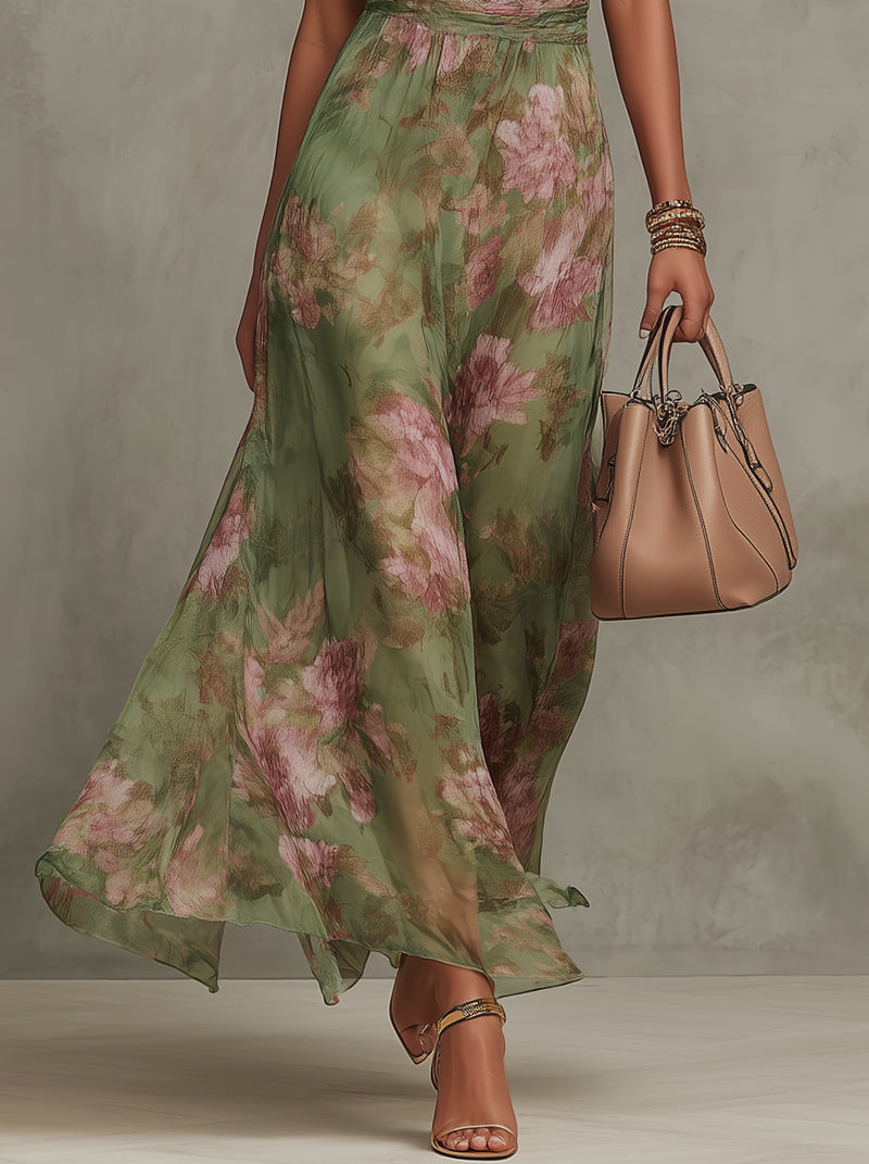 Serena™ | Floral Chiffon Halter Maxi Dress