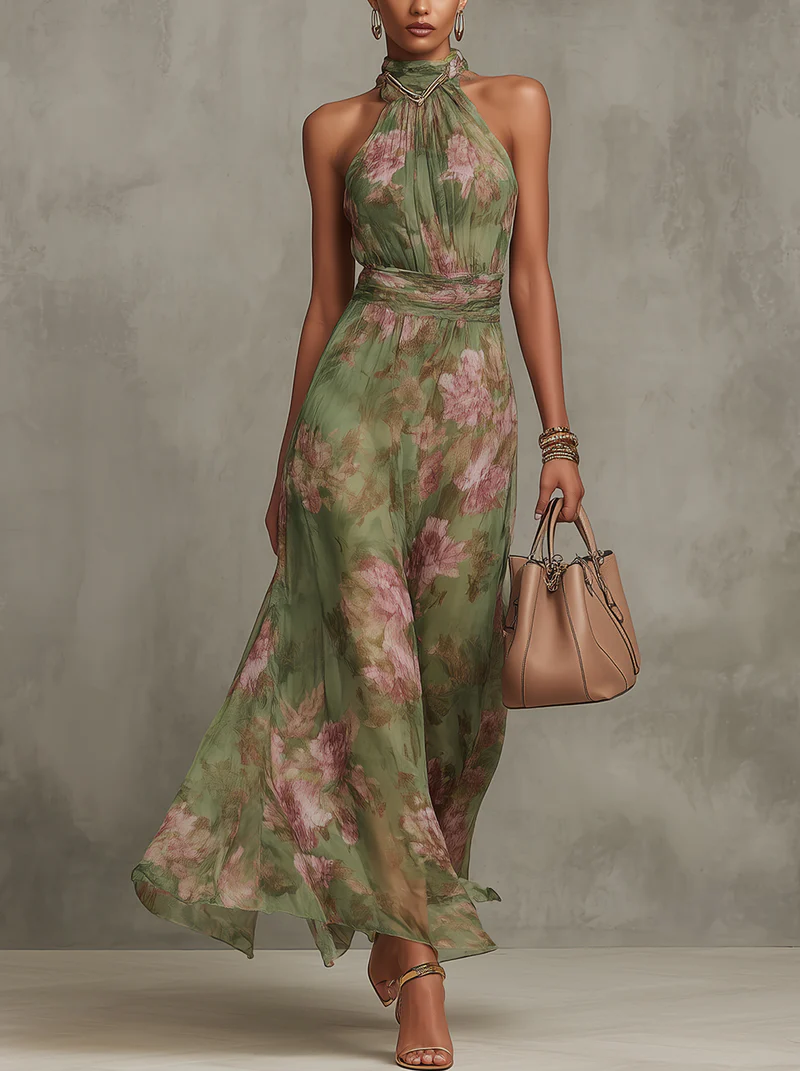 Serena™ | Floral Chiffon Halter Maxi Dress