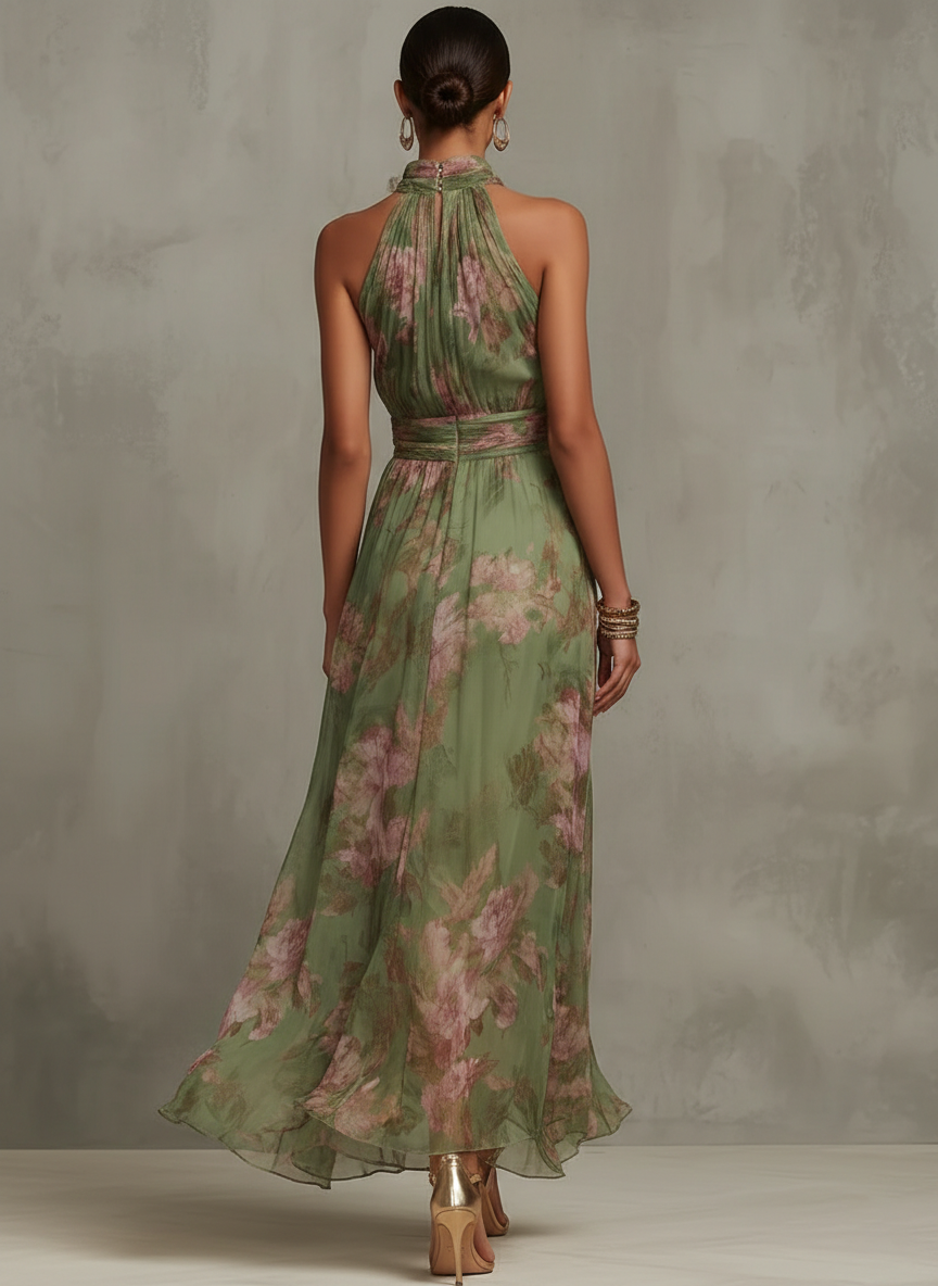 Serena™ | Floral Chiffon Halter Maxi Dress