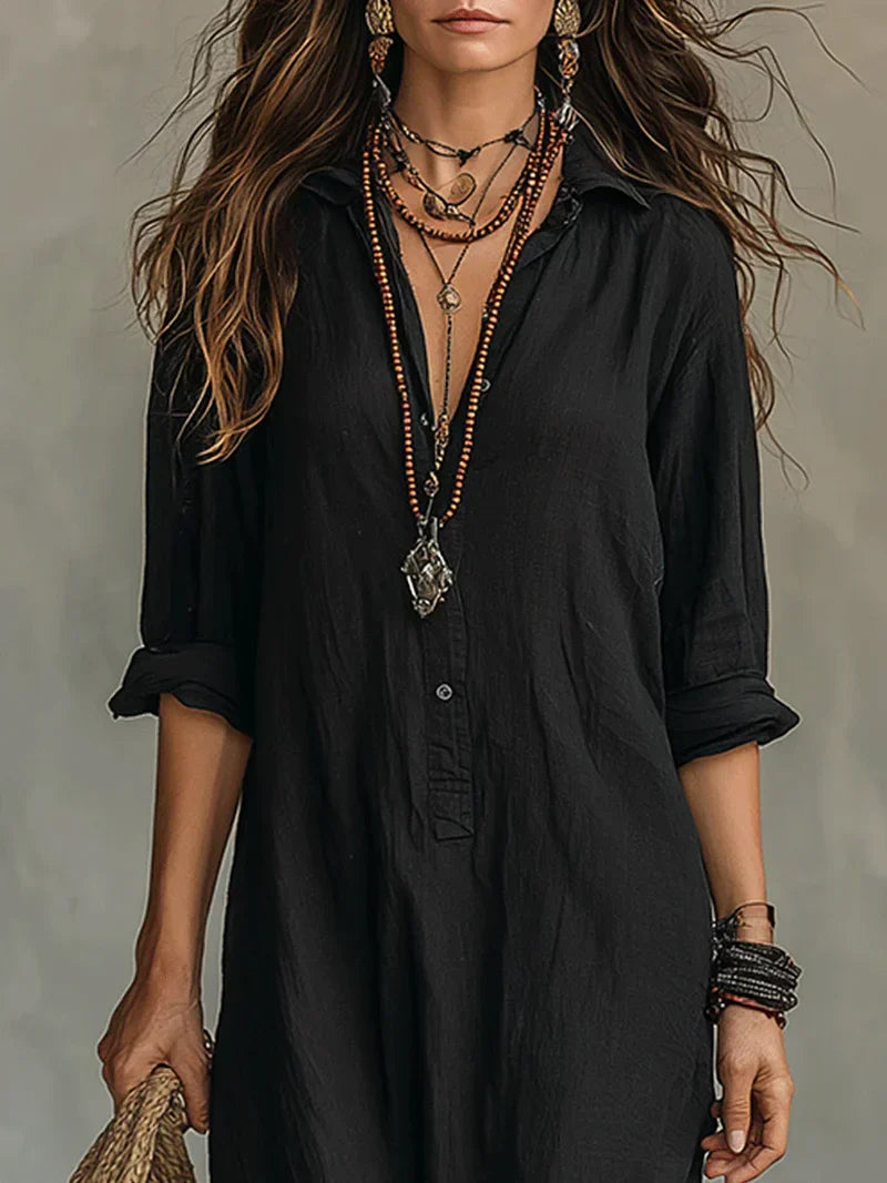 Céline™ | Loose Maxi Dress with Buttons