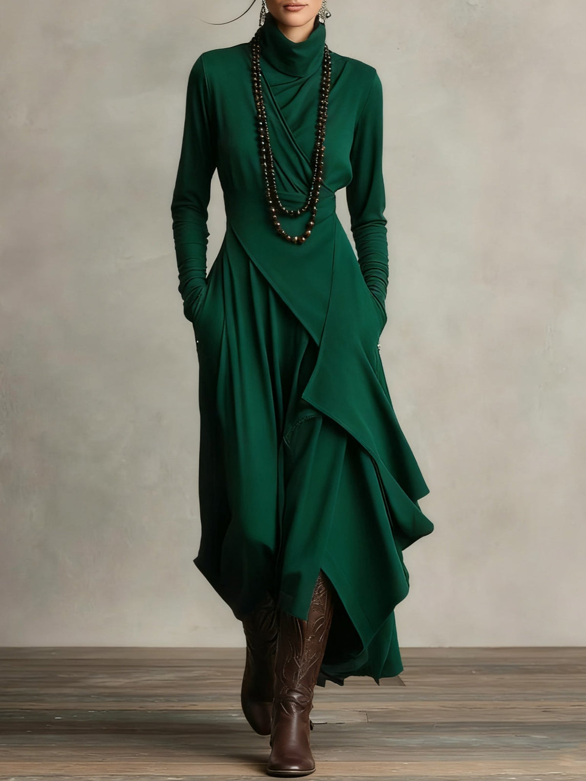 Arielle™ | Asymmetrical Turtleneck Maxi Dress