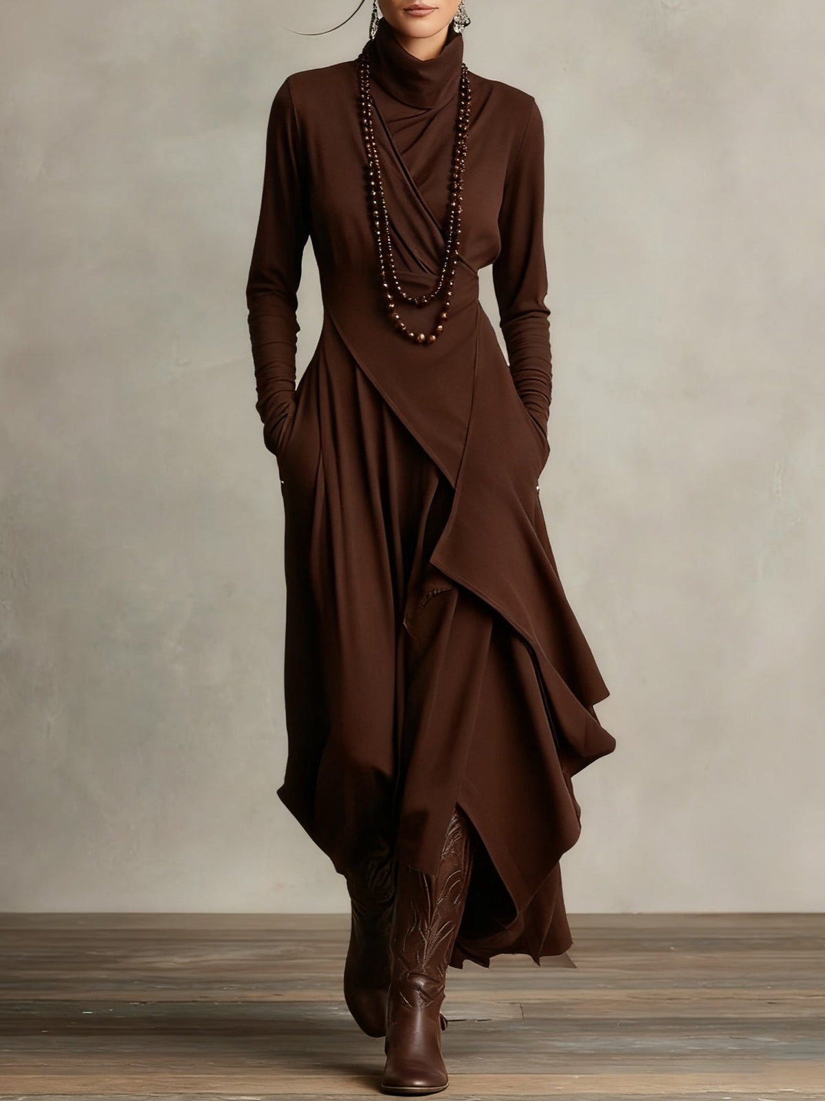 Arielle™ | Asymmetrical Turtleneck Maxi Dress