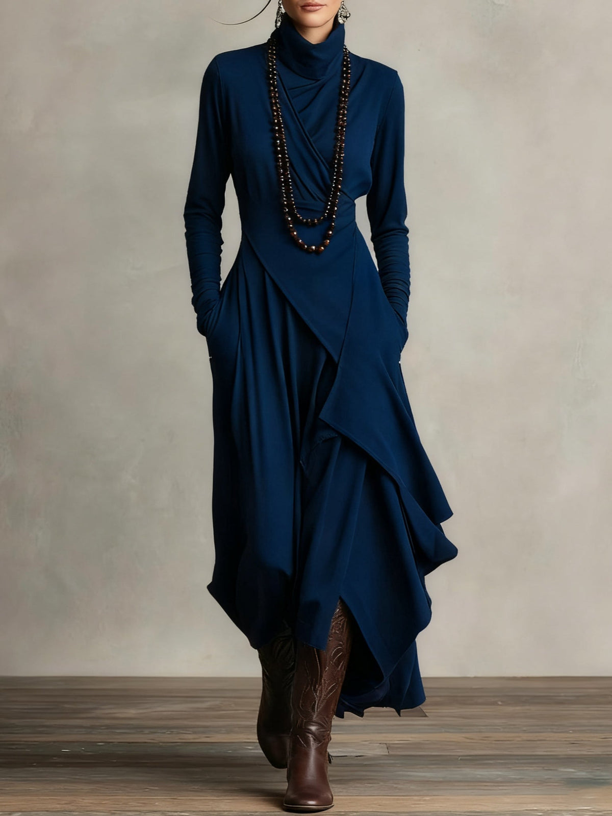 Arielle™ | Asymmetrical Turtleneck Maxi Dress