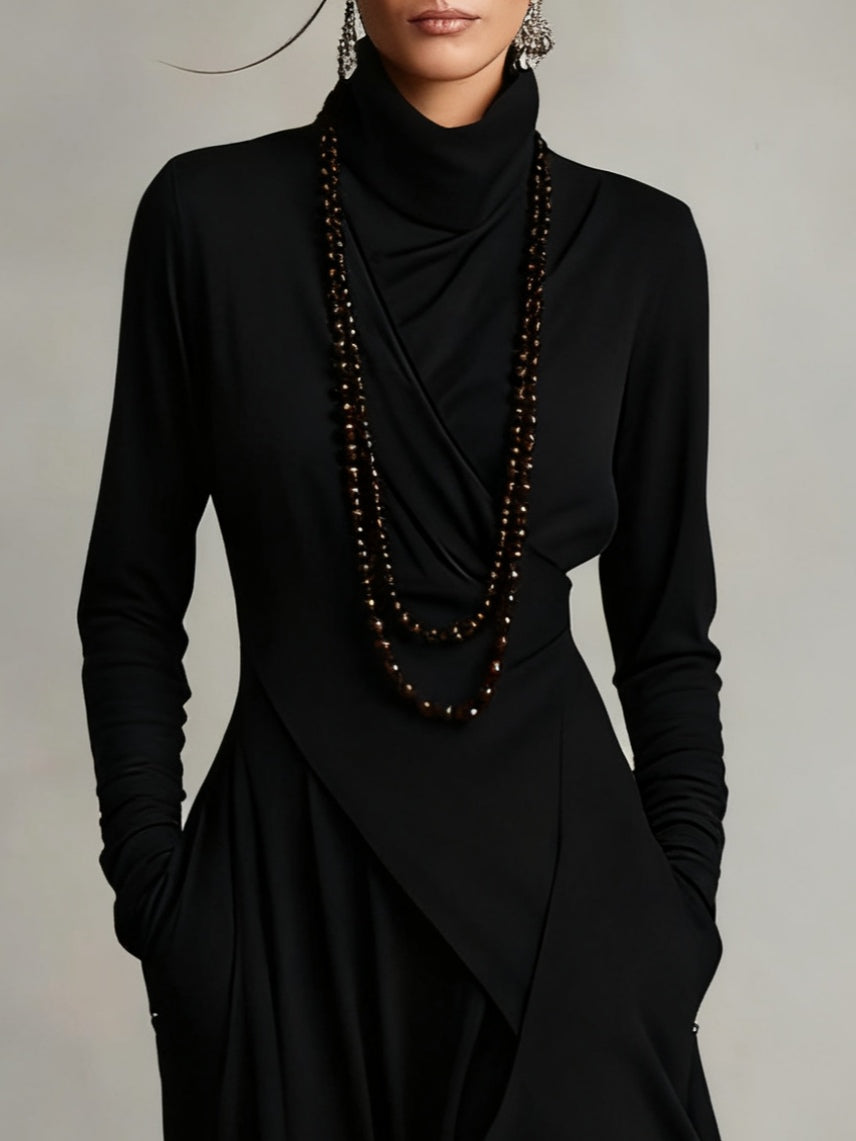 Arielle™ | Asymmetrical Turtleneck Maxi Dress