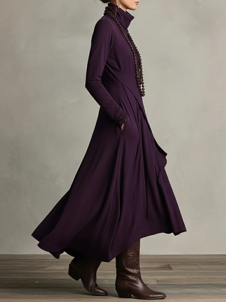 Arielle™ | Asymmetrical Turtleneck Maxi Dress