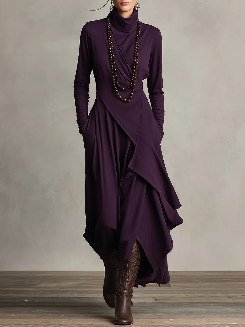 Arielle™ | Asymmetrical Turtleneck Maxi Dress