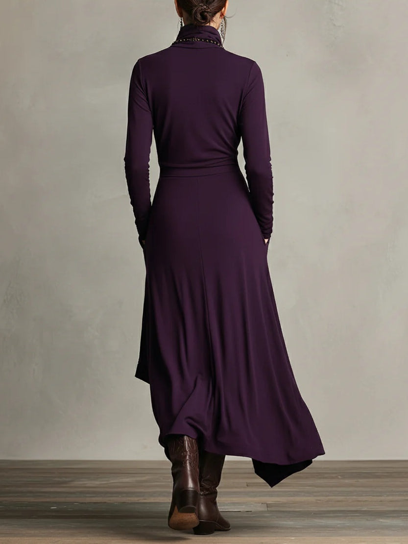 Arielle™ | Asymmetrical Turtleneck Maxi Dress