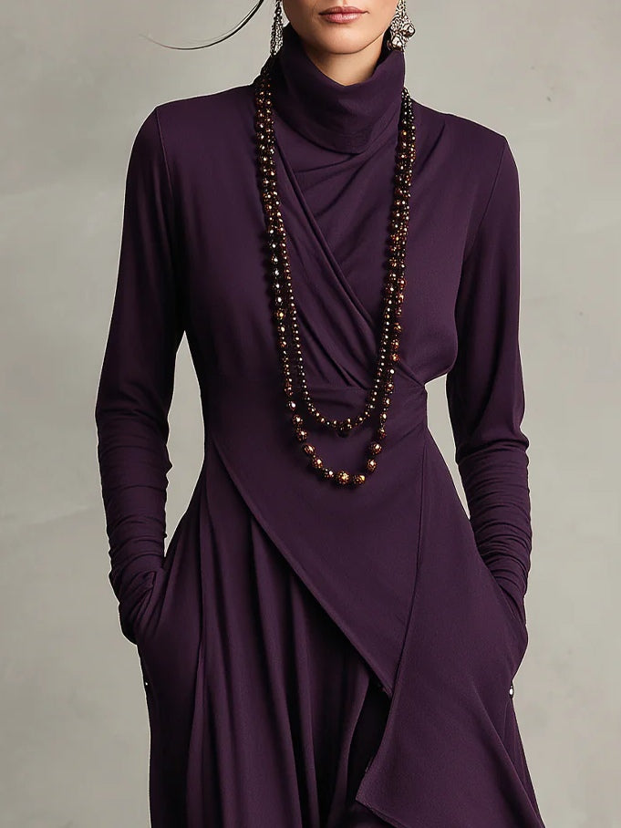Arielle™ | Asymmetrical Turtleneck Maxi Dress