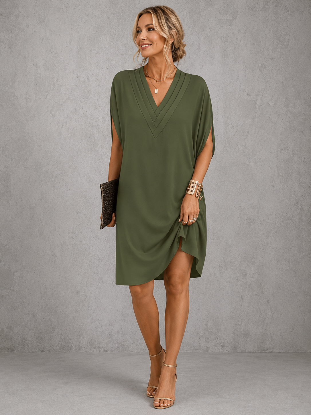 Frances™ | Wrap-Style V-Neck Midi Dress