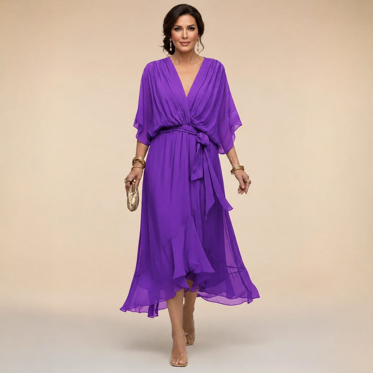 Nellie™ | Elegant Wrap V-Neck Midi Dress