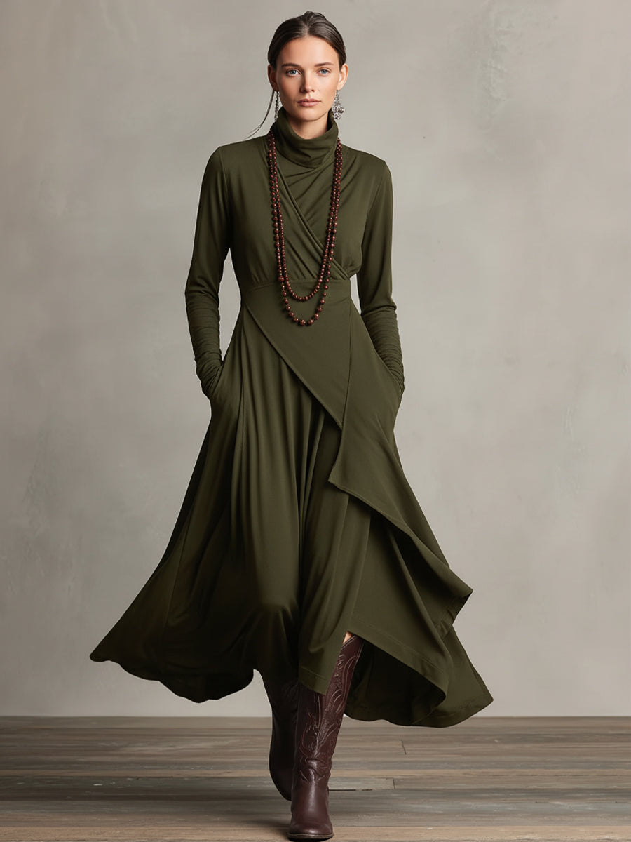 Rhea™ | Draped Turtleneck Maxi Dress
