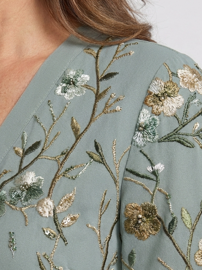 Evadne™ - Floral V Neck Short Sleeve Maxi Dress