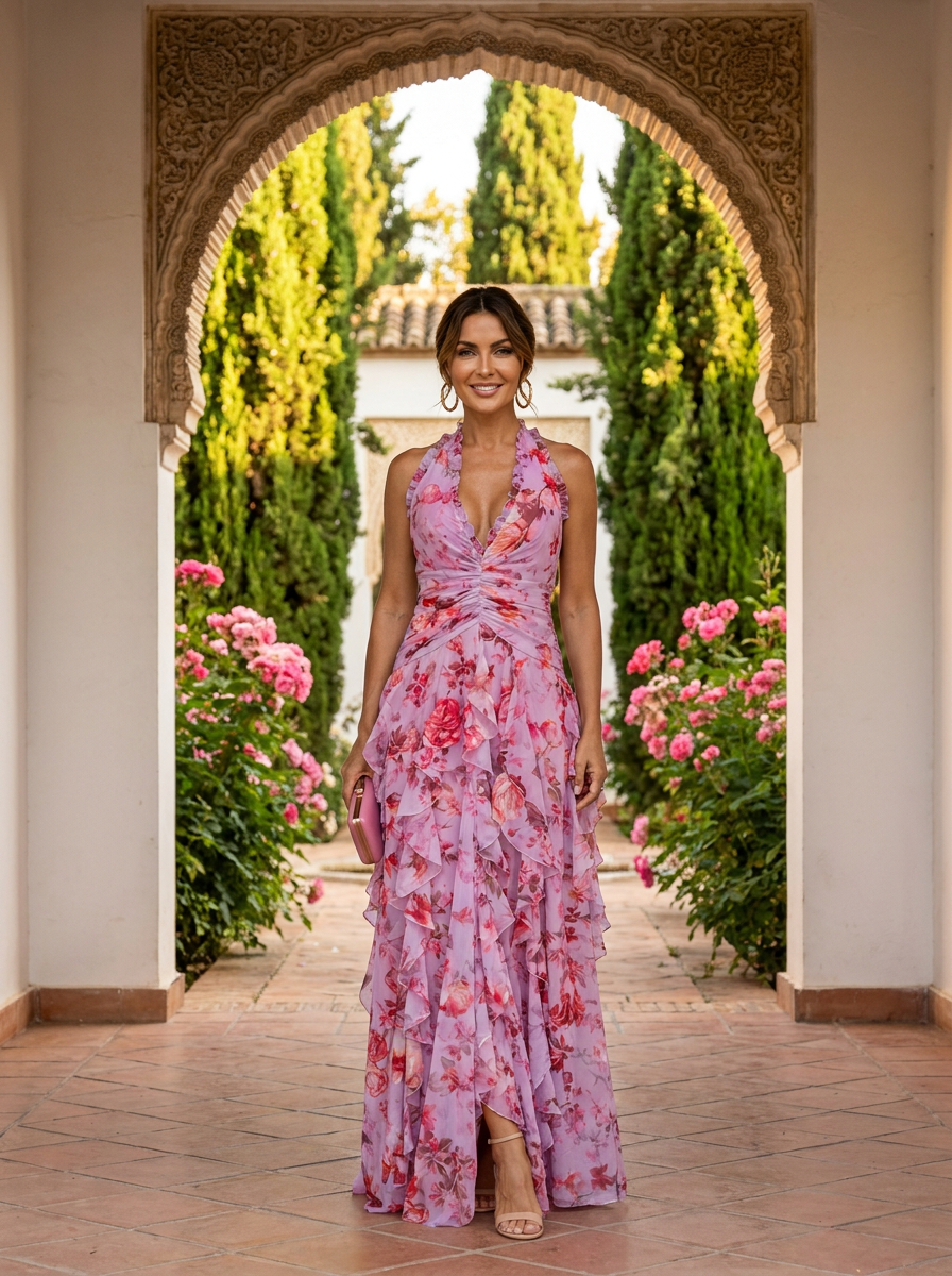 Elegant Long Dress with Halter Neck