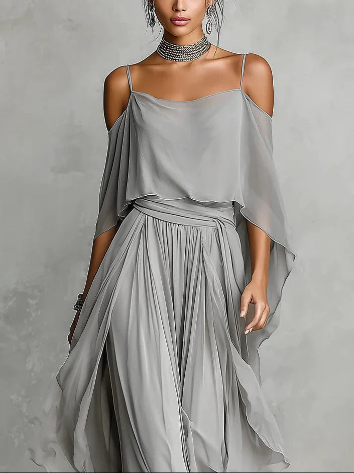 Renata - Gray Fluid Set with Strappy Top and Lightweight Pants
