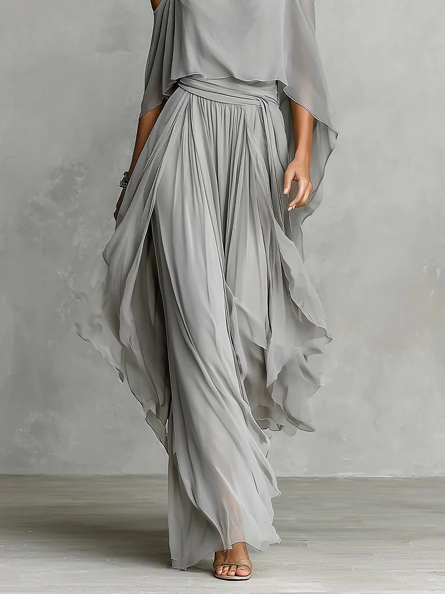 Renata - Gray Fluid Set with Strappy Top and Lightweight Pants
