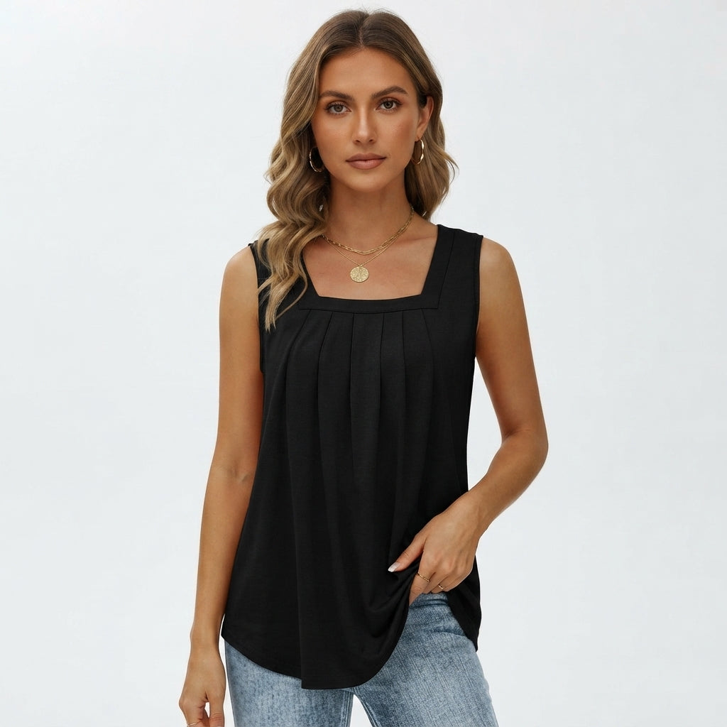 Georgie | Pleated Square Neck Tank Top