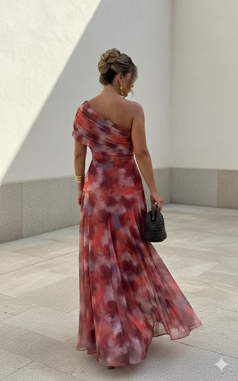 Long satin flowing dress, timeless elegance