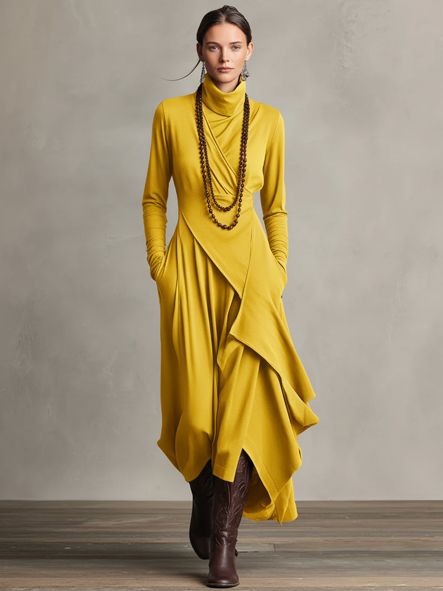 Rhea™ | Draped Turtleneck Maxi Dress